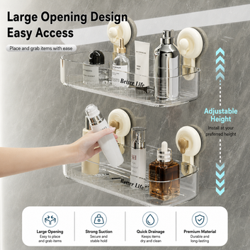 Multi-Purpose Transparent Suction Cup Storage Shelf pack of 2
