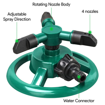 Automatic 360° Lawn Sprinkler 3 Arm 4 Nozzle for Watering Garden Plants/Pipe Hose Irrigation Yard Water Sprayer - CL-NE-5533