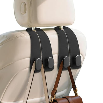 2 Pcs Leather Car Seat Headrest Hooks - Universal Multipurpose Backseat Organizer for Purses, Bags, Groceries & Phones