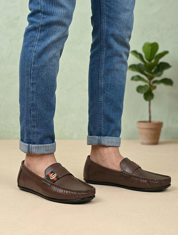 Men's Premium Brown Synthetic Leather Horsebit Loafers