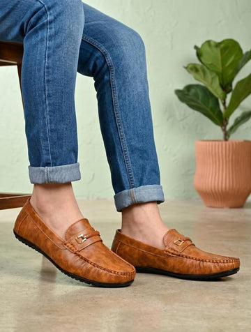 Men's Premium Tan Synthetic Leather Horsebit Loafers