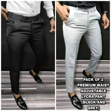 Premium Waist Adjustable Lycra Men's Trouser (Black And Grey) (Pack of 2)
